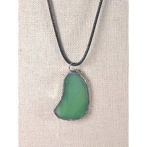 Vintage Glass Green Sea Glass  Sterling Silver  Dangle Pendant Handmade